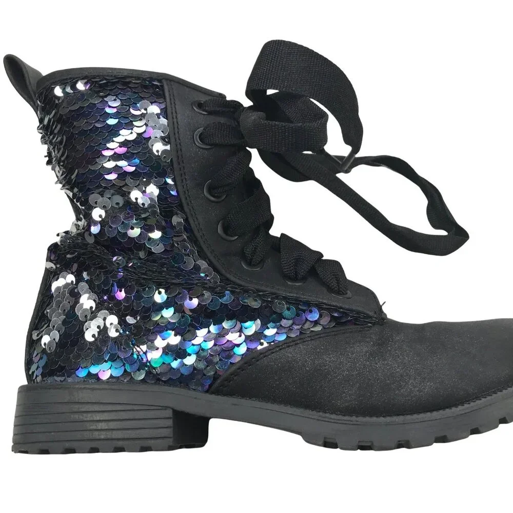 Cat And Jack Girls Sparkle Sequins Boots Size 2 Black New Without Tags